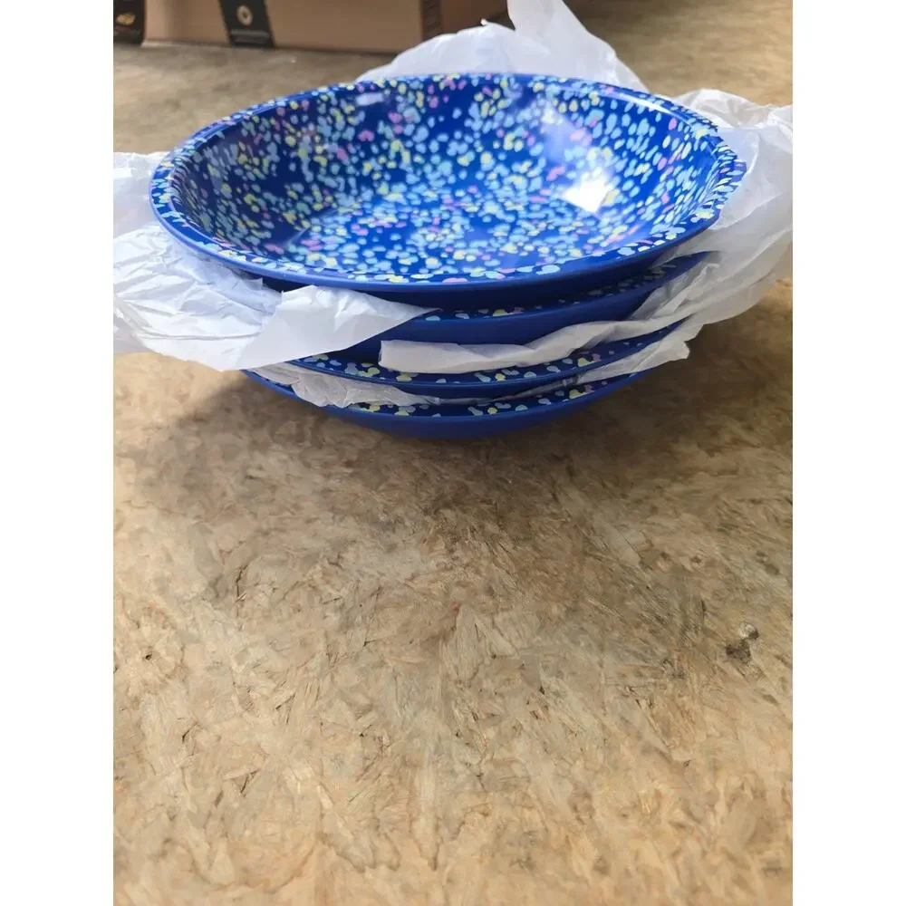 4 pc Plastic Terrazzo Candid Cobalt Dinner Dessert Bowl Room Essentials New